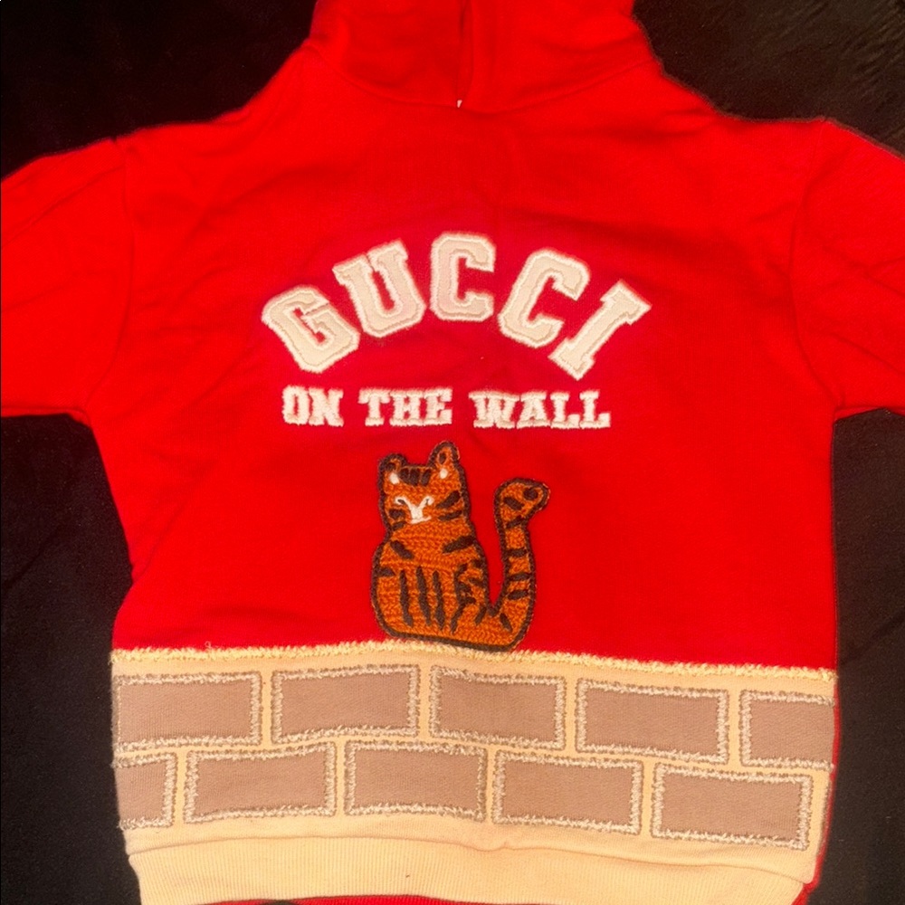 Gucci Kids Red Hoodie with Tiger Design
